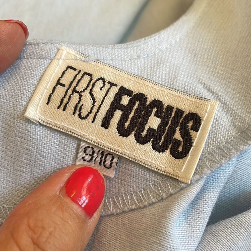 NWT Vtg 80s/90s First Focus light blue cotton short sleeve midi dress - Picture 9 of 10